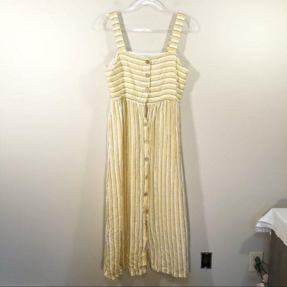 Rachel Zoe Yellow Striped Long Linen Dress, Size 8 - Picture 2 of 6